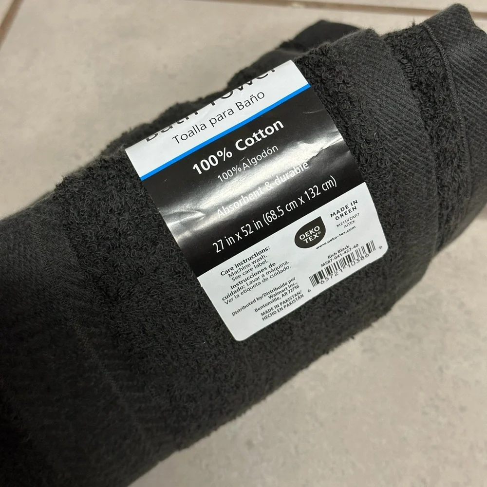 Mainstays Black/Charcoal Gray 2 Bath Towels cotton‎ rich